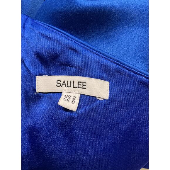 Sau Lee 'Preston' Blue One Shoulder Satin Dress Size 2 - Picture 5 of 5